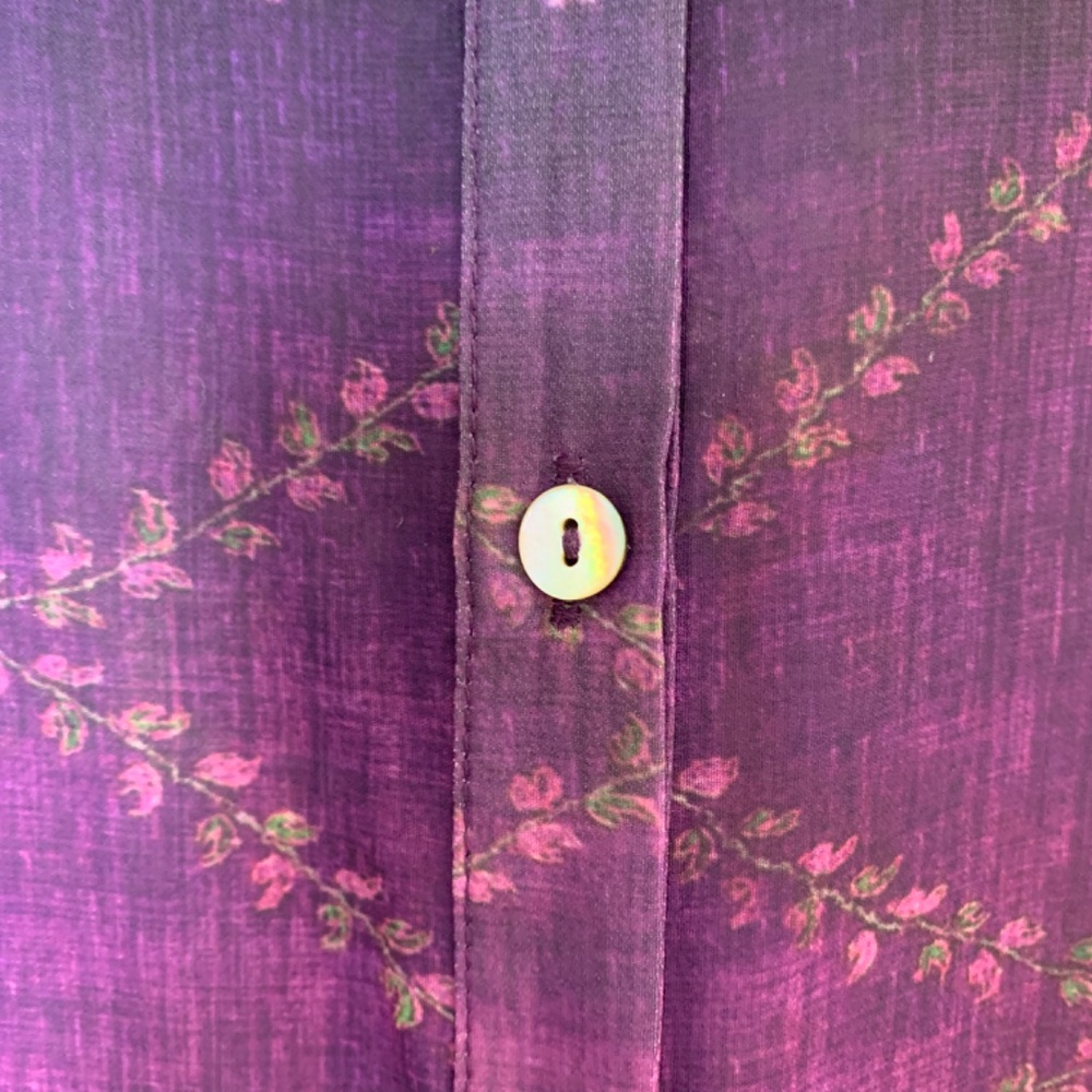 SUSAN GRAVER Purple Floral Chiffon Tunic Top Size 2XP Button Up Semi Sheer Artsy - Picture 7 of 15